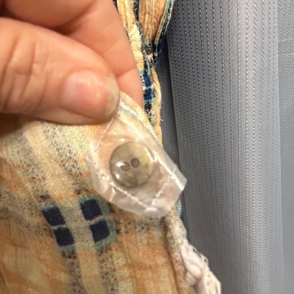 Free People Yellow Grunge Plaid Button Down Shirt Tunic raw hem👠 - Picture 5 of 11